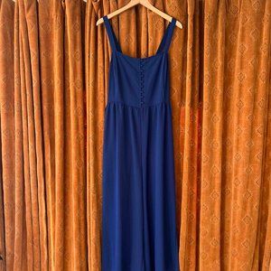 madewell smocked button-front crop jumpsuit | size 16 | dark blue